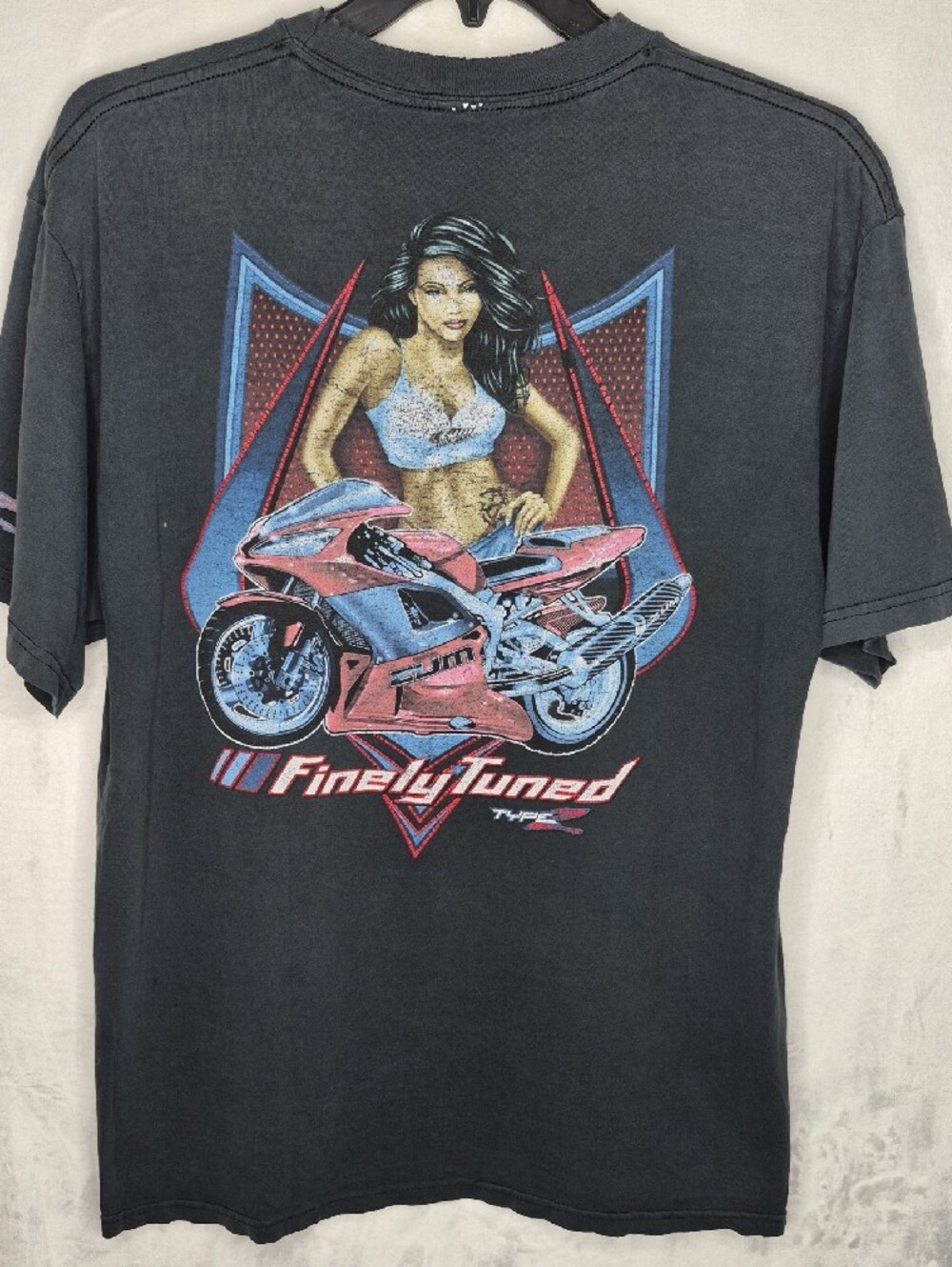 Vintage Y2K ODM ZUM Cycle Finely Tuned Motorcycle Graphic T-Shirt Black XL